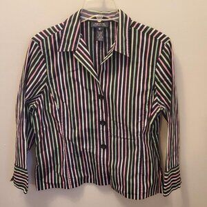 Women's Jones NY Sig Top, Size 10, Button, Black Multi color stripe, Ex Con!